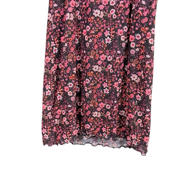 Urban Outfitters Dress Size XS Floral Black‎ Mini Baby Doll Mesh Lettuce Hem Y2K - Picture 6 of 9